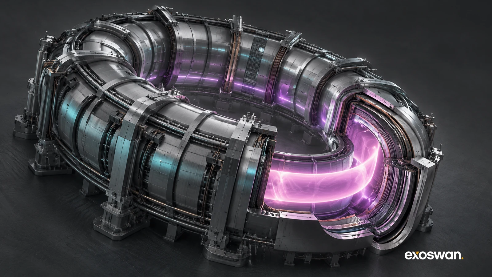 Concept illustration of a violet plasma ring inside a fusion chamber.