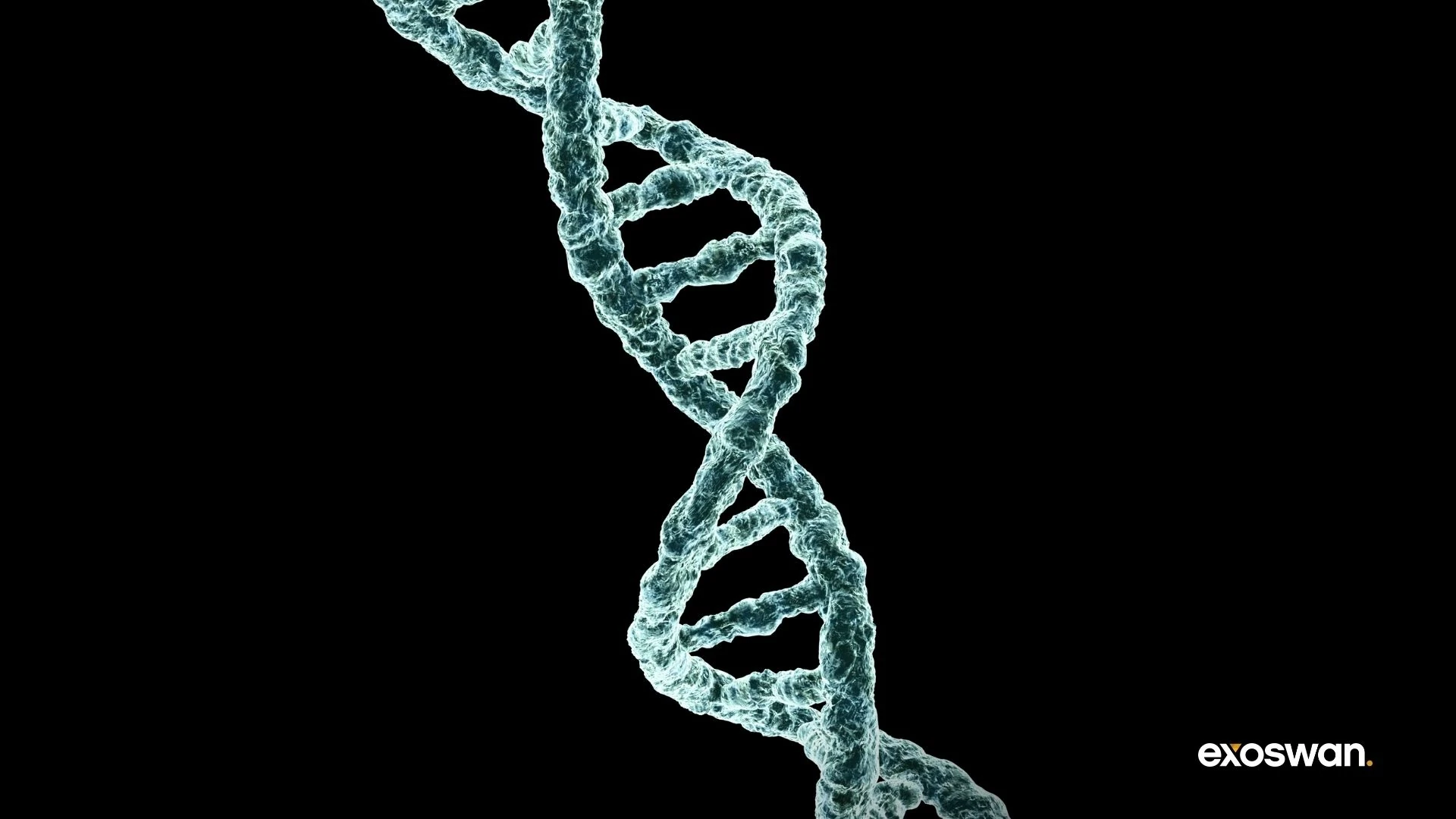 Illustration of a pale turquoise DNA double helix.