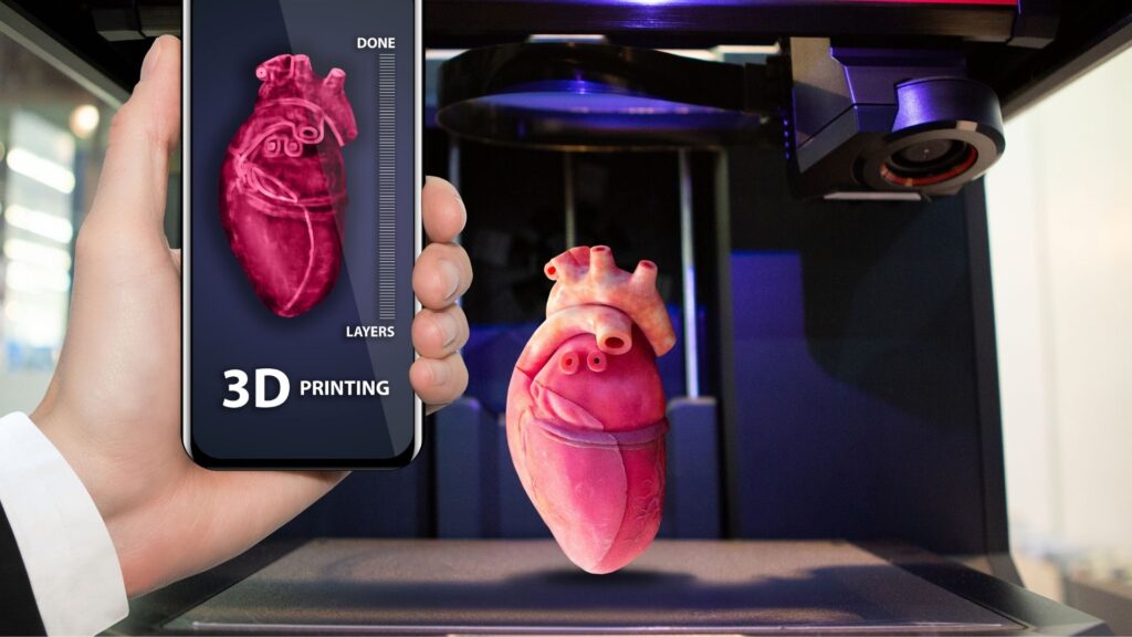 3D bioprinter with a CAD model for the heart