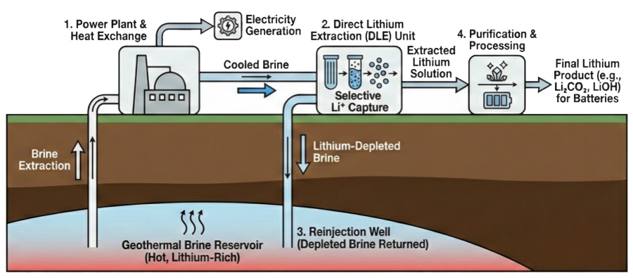 Diagram of the Lithium-Geothermal Extraction Process