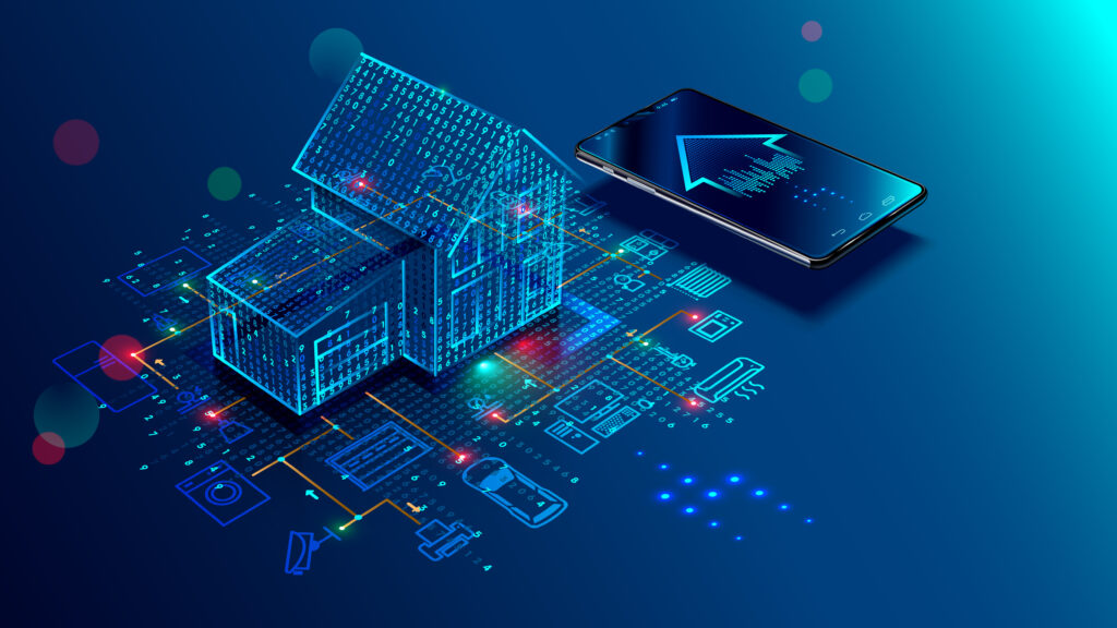 IOT concept. Smart home connection and control with devices through home network.